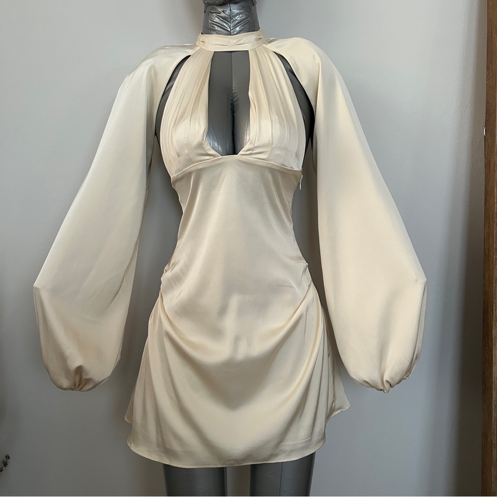 Oh Polly Ivory Long-Sleeve Cutout Open Back Mini Dress